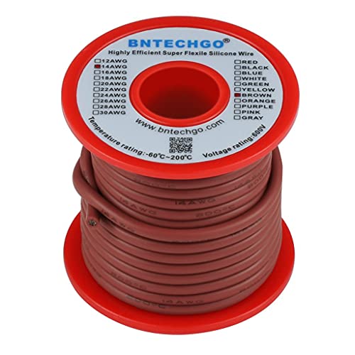 BNTECHGO 14 Gauge Silicone Wire Brown 25ft Stranded Tinned Copper Wire | Flexible 14 AWG Stranded Wire Silicone Rubber Insulation For RC Models, Drone, Robot, Battery, EV Charger, 3D Printer, DIY - color: Brown, size: silicone wire 25ft