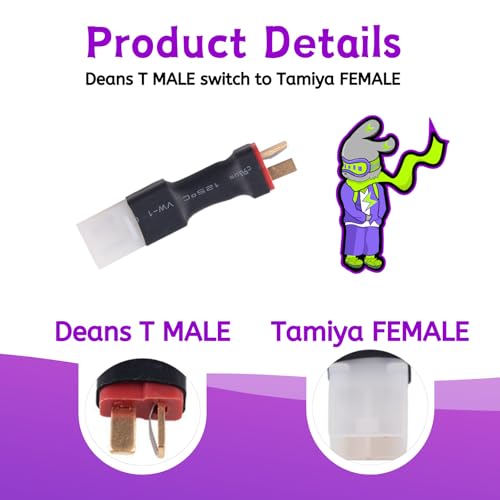 RC Battery Accessory Kit,No Wires Tamiya Male (White) Connector Switch to Deans T Female (red) Adapter, for Remote Control Toy Boat FPV Drone Car etc - 1 Pcs with 11.1V USB Charger Cable