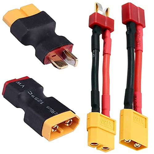T Plugs to XT60 Adapter Connector Male Female for RC Lipo Battery Charger (2Pairs)