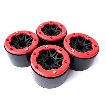 4PCS Plastic 2.2 Inch Beadlock Wheel Rim Wheel Hub 12mm Hex for 1/10 RC Off Road Rock Crawler Car for Axial SCX10 90046 TRX4 Wraith RR10 RBX10 Yeti Capra 2.2Inch Tires(8Holes-Red) - color: 8holes-red
