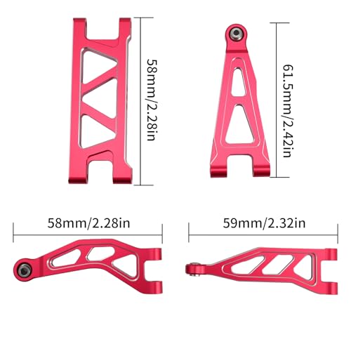Aluminum Front & Rear Suspension with Steering Knuckles & Rear C-Hubs Upgrade Parts for ARRMA 1/14 Typhon Grom 1/18 Granite Grom (Red) - color: Red