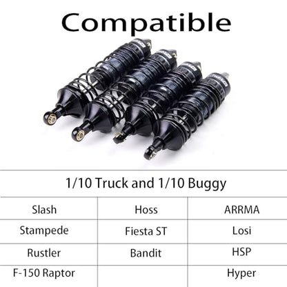 1/10 RC Oil Shock Absorber Big Bore Absorber Damper Set Compatible with Traxxas Slash 2WD/ 4X4, Rustler 2WD/ 4X4 VXL, Stampede, Hoss, Bandit Part Upgrades Replace of 5862 (Black/Gray) - color: Black/Gray