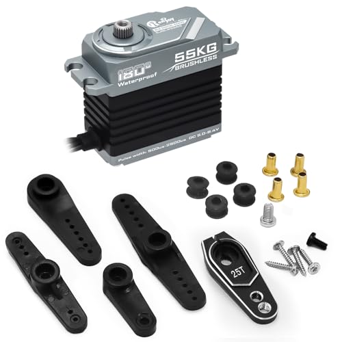 55KG Brushless Servo, Full Metal Servo Magnetic Encoder High Torque Servo with 25T Servo Horn for 1/12 1/10 RC Car RC Crawler Robot Boat