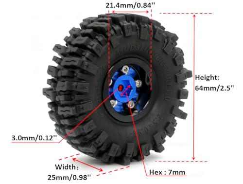64mm Soft Sticky 1.0 Mud Slingers Tires & Heavy 1.0 beadlock Wheels Rims for RC Mud Crawler Truck 1/24 AX24 SCX24 1/18 TRX4M Upgrade - color: Blue