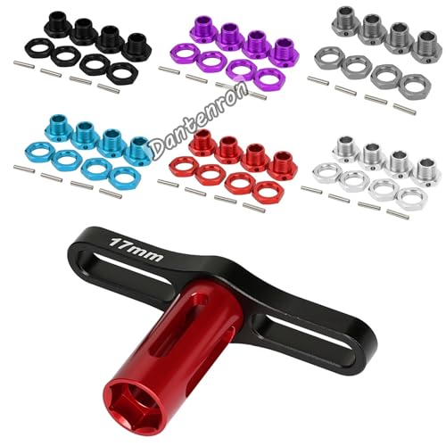 RC Aluminum 17mm Wheel Hex Nuts with Wheel Hub Wrench Repair Tool Set Upgrades Part for 1/8 RC Cars Trucks Off Road Buggy Arrma Typhon Kraton 6S 3S Traxxas E-Maxx E-Revo Mojave (Purple) - color: Purple