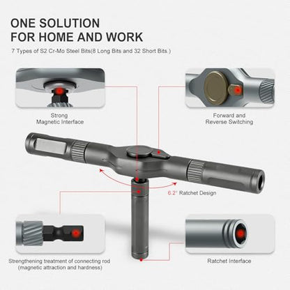 ANVANNA 42 in 1 Magnetic Screwdriver, Screwdriver Set, Multi Bit Ratcheting Screwdriver Set with Storage Case Repair Tool Kit for Computer, Eyeglass, Bicycles, Watch, Ring Doorbell, Furniture and DIY - color: Grey Ratchet