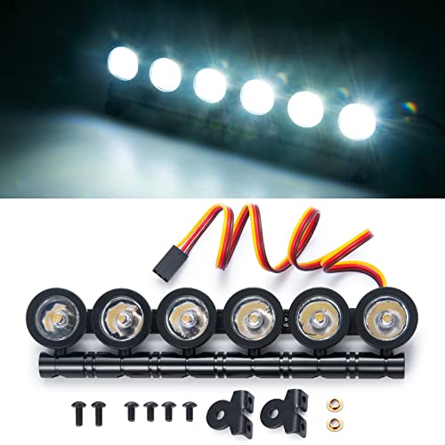 RC Car LED Light Bar Headlight Roof Lamp Kit 6 LEDs Body Shell Roof Lights for TRX4 SCX10 90027 SCX10 II 90046 D90 1/10 RC Rock Crawler Car Upgrades (White) - color: White