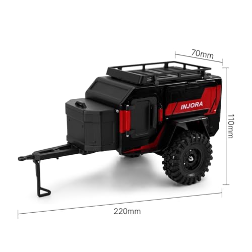 INJORA Off-Road Camping Trailer for 1/18 1/24 RC Crawlers TRX4M SCX24 Upgrade(Black Red) - color: Black Red