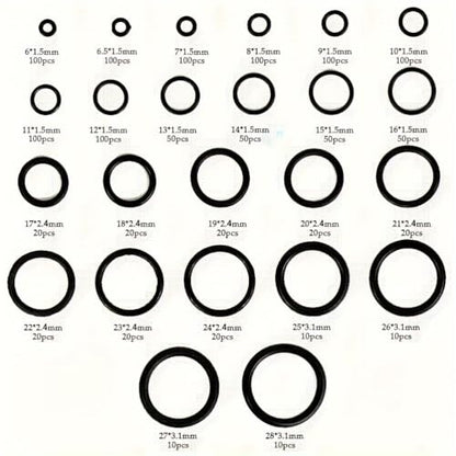 1200Pcs of 24 Varieties of O-Ring O Rings Assortment Seal Kit in Nitrile Rubber Material for Automotive,Plumbing,Solenoid Valves,Mechanical Bearings,Air & Water Fitting Seal Leak Repair - style: 24 Size/1200 Pcs