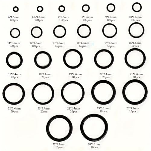 1200Pcs of 24 Varieties of O-Ring O Rings Assortment Seal Kit in Nitrile Rubber Material for Automotive,Plumbing,Solenoid Valves,Mechanical Bearings,Air & Water Fitting Seal Leak Repair - style: 24 Size/1200 Pcs