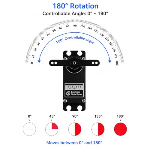 DSSERVO BLS4355 55KG Low Profile Brushless Digital Servo IP67 Waterproof Metal Gear, 0.09s, 180/270/360 Degree for RC Crawler Truck Robot Arm (180 Degree) | Low Profile Brushless IP67 Waterproof