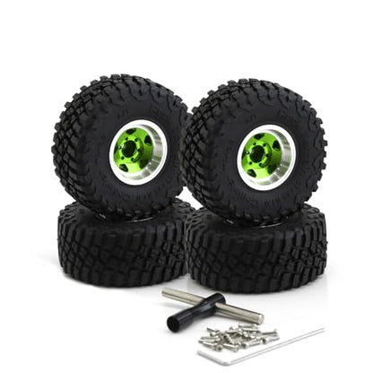 1.0 Beadlock Wheels and Tires 1/24 1/18 RC Mud Slingers Grappler Tyres for 1：24 1:18 RC Scale Rock Crawler Car SCX24 FMS FCX24 TRX4M Axial AX24 90081 Gladiator Bronco C10 4PCS (Green) - color: Green