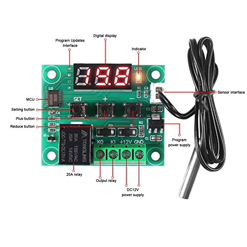 2PCS W1209 Temperature Controller Module,LED Display Digital Thermostat Module with Case DC 12V Digital Electronic Temperature Temp Control Module Switch with Waterproof NTC Probe -50~110℃(Red) - style: 2PCS x Red