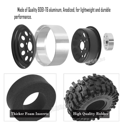Aluminum RC 1.9 Beadlock Wheel Rims and Tires for 1/10 RC Crawler Car SCX10 SCX10 II 90046 SCX10 III AXI03007 SCX10 Pro TRX4 TRX6 D90 Gen7/8 VS4-10 MST CFX,1.9 Beadlock Wheels and Tires,Black