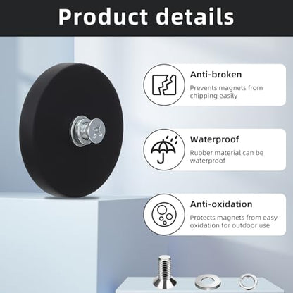 10Pcs Rubber Coated Anti-Scratch Mounting Magnets, 30LBS Neodymium Magnet Base with M5 Threaded Studs，Strong Magnets Hold The Base for Light Bar Mirror Camera Tool （10 Pack,1.69 Inch）