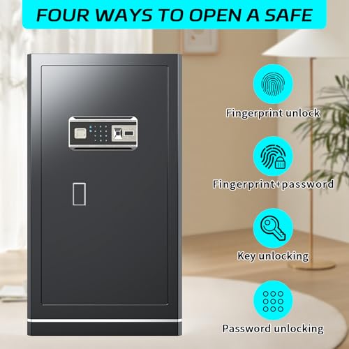 6.5 Cuft Biometric Safe,Home Safe with Fireproof Waterproof Bag,Anti-Theft Digital Security Lock Box with Smart Alert System,Removable Shelf,Built-in Drawer,Personal Document Safes for Money Jewelry - size: 6.5 CuFt