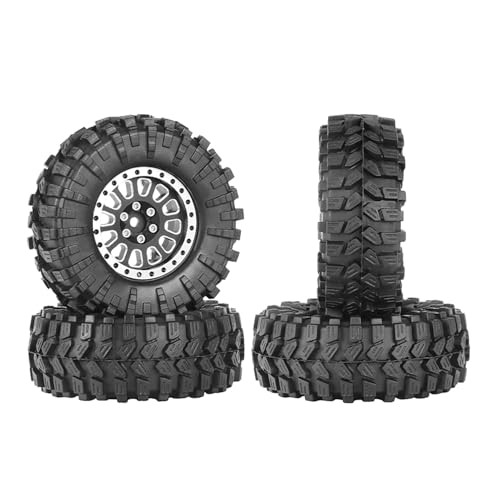 4PCS 1.3" Aluminum Alloy Beadlock Wheel Rims All-Terrain Tyre 70mm Rubber Tires Set with 5mm & 7mm Hex for 1/12 1/14 1/18 1/24 RC Rock Crawler Car Upgrade Parts (C-Black) - color: C-black