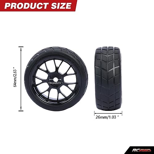 RCAWD Pre-Glued RC Wheel and Tires fit 12mm Hex Hub for 1/10 Redcat, Hpi, Tamiya, Associated, HSP,ExceedRC Series On Road Drift RC Car