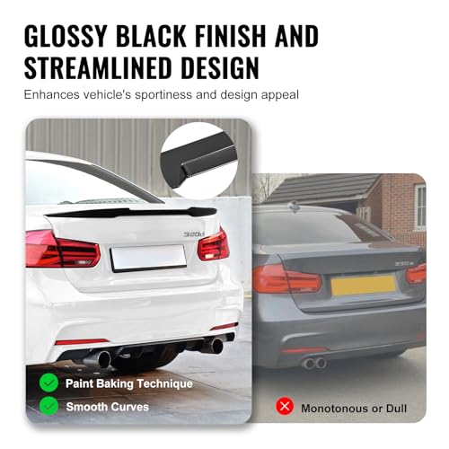 VEVOR GT Wing Car Spoiler, 48.4 inch Spoiler, Compatible with 2012-2018 BMW F30, High Strength ABS Material, Baking Paint, Car Rear Spoiler Wing, Racing Spoilers for Cars, Glossy Black - size: 48.4 Inch, style: ABS