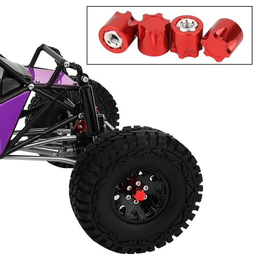 4PCS Aluminium Wheel Rim Center Cap M4 Nuts with Tool for 1/10 RC Crawler Axial SCX10 90046 TRX4 TRX6 Tamiya Recat RC Crawler Upgrades，Star Shape (red) - color: Red