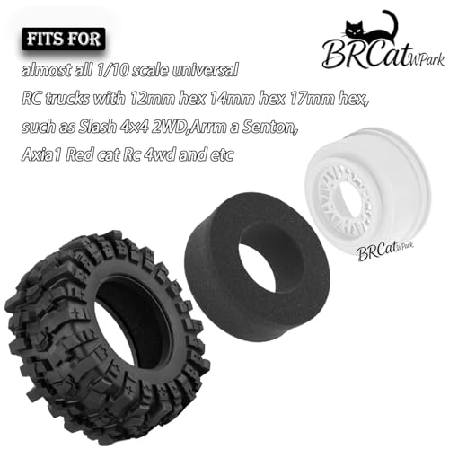 12/14/17mm Hex Hubs RC Truck Tires and Wheels for Slash 2WD 4X4,Arrm a Senton,Axia1,Rc 4wd,Red cat RC Truck,BRCatWPark RC Short Course Truck Wheels and Tires w/Sponge,(4Pcs) White - color: White - (12/14/17mm Hex)