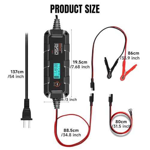6A Car Battery Charger, 6V/12V Automative Trickle, Maintainer Battery Charger Desulfator with Temperature Compensation, LiFePO4 & Lead Acid Batteries for Motorcycle Lawn Mower Boat