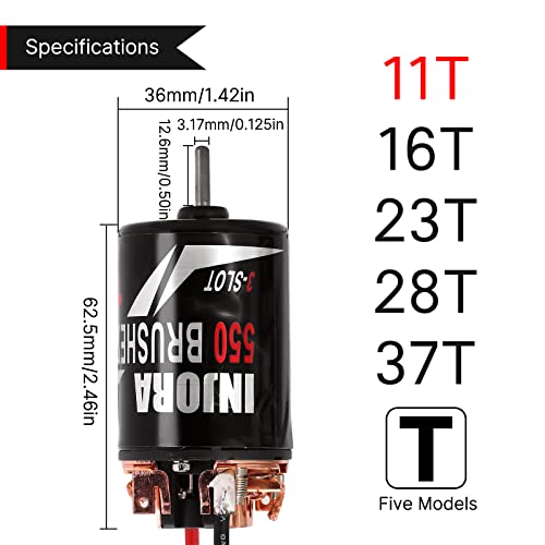INJORA 550 Brushed Motor Waterproof 3-Slot 11T Motor for 1/10 Scale RC Car Crawler Truck Buggy Axial SCX10 AXI03007 JL 90046 TRX4 TRX6 (INM09) - size: 11T