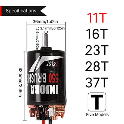 INJORA 550 Brushed Motor Waterproof 3-Slot 11T Motor for 1/10 Scale RC Car Crawler Truck Buggy Axial SCX10 AXI03007 JL 90046 TRX4 TRX6 (INM09) - size: 11T