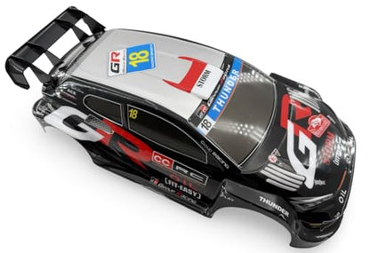 1/10 Scale RC Drift Racing Touring On Road Car Painted Body Shell, Spoiler Included, Pre-Cut, 258mm Wheelbase (Toyota GR Yaris Rally Style - Black) - color: Toyota Gr Yaris Rally Style - Black