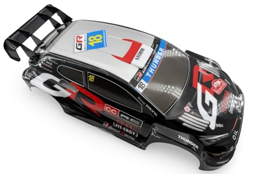 1/10 Scale RC Drift Racing Touring On Road Car Painted Body Shell, Spoiler Included, Pre-Cut, 258mm Wheelbase (Toyota GR Yaris Rally Style - Black) - color: Toyota Gr Yaris Rally Style - Black