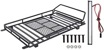 DKKY Luggage Carrier Roof Rack with LED Light Bar for 1/10 RC Crawler Car Axial SCX10 90046 TRX4（245 X 150mm）