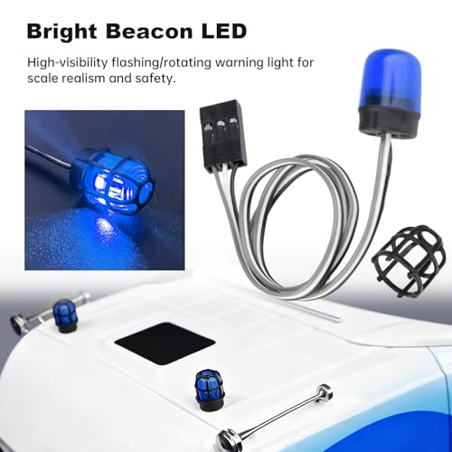 HobbyPark RC LED Flash Lights Alarm Lamp Flashing Rotating Beacon Light DC 5–6V Compatible with 1/10 TRX4 SCX10 RC Crawler Car 1/14 Tamiya Tractor RC Truck (2 Blue Lights) - color: 2 Blue Lights