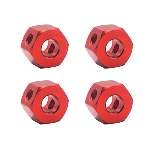 4Pack 12mm Metal Wheel Hex Hub Adapter Connector Compatible with WPL B14K C-14 C-24 1/16 MN-D90 MN-D90K MN45 MN99 1/12 RC Car Truck (Red) - color: Red
