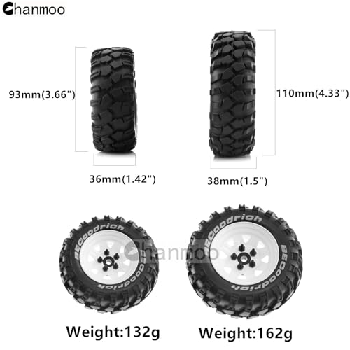 1.9 RC Crawler Tires And Metal Beadlock Wheels Rims 12mm Drive Adaptors 1:10 Soft Mud Tyres For 1/10 Rock Crawler Car Traxxas TRX4 D90 TF2 Axial Redcat Gen8 SCX10 Tamiya CC01 4PCS (White) - color: White