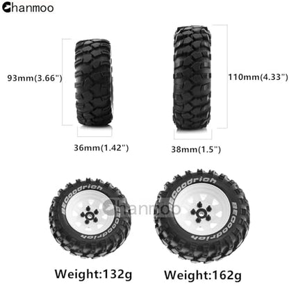 1.9 RC Crawler Tires And Metal Beadlock Wheels Rims 12mm Drive Adaptors 1:10 Soft Mud Tyres For 1/10 Rock Crawler Car Traxxas TRX4 D90 TF2 Axial Redcat Gen8 SCX10 Tamiya CC01 4PCS (White) - color: White