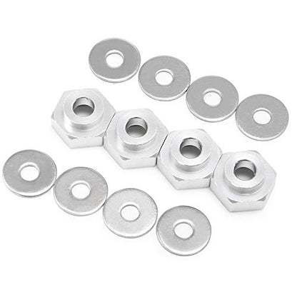 4PCS Aluminum Alloy 12mm Turn to 17mm Wheel Rim Hex Adapter Drive Hub Conversion Extension Compatible with Tamiya Axial Traxxa HPI Himoto HSP Losi Kyosho RC 1/10 On-Road Car Tires (Silver) - color: Silver