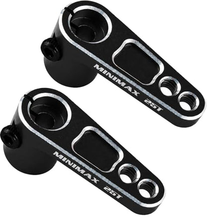 2PCS 25T Aluminum Raised Servo Horn for Futaba Savox Power HD 1/8 1/10 RC | CNC Servo Arm With M3 Threaded 16mm 20mm Holes for RC Off-Road Crawler Drift Racing Car Steering Linkage Clearance Upgrade - color: Black
