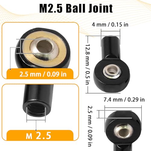 10PCS M2.5 Tie Rod End Ball Joint Aluminum Ball Head Holder Steering Linkage 13mm Upgrade Parts Compatible with HSP Tamiya Mini 4WD, RC Truck Crawler Car/Robot/Boat/Airplane Models, Black - color: Black