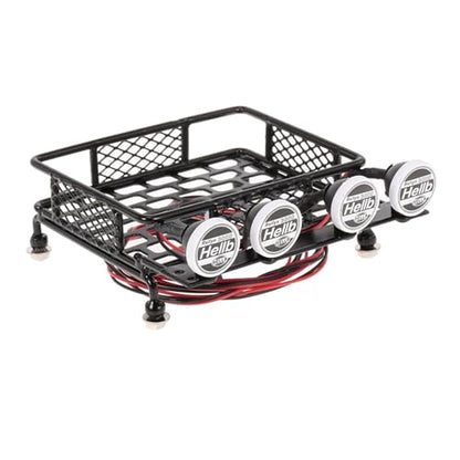 HUIOP RC Luggage with Light, Roof Rack Luggage Carrier with Light Bar for 1/10 RC Crawler Axial SCX10 D90 110 TRAX4 HSP RC Car Parts
