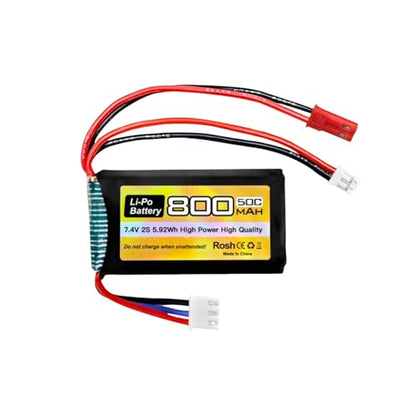 sea jump 2PCS 7.4V 800mAh 2S 50C Li-Po Battery with JST and PH2.0 Plug for SCX24 RC Car,Compatible with Most 1/10,1/16,1/18,1/24 Ratio Toy Cars, Trucks, and 4-Axis Aircraft