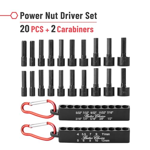 Bates Choice Power Nut Driver Set, 20 pcs, Metric & SAE, 1/4" Hex Shank, Impact Nut Driver Set