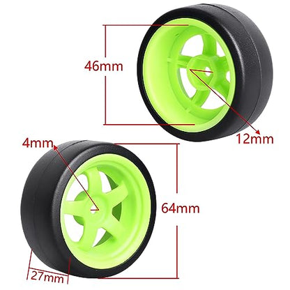 CrazayHobby RC Drift Wheels and Tires Hard Plastic Slick Tires 12mm Hex for 1/10 Traxxas 4Tec 2.0 3.0 Tamiya TT01 TT02 HPI HSP MsST On-Road Car