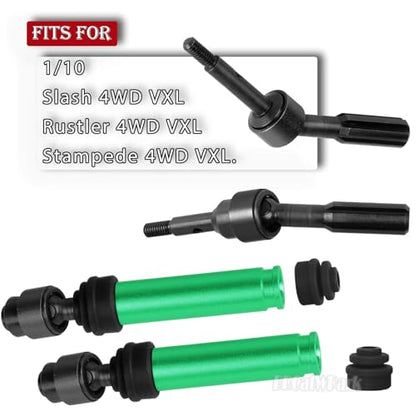 Drive Shaft Axles Upgrades Part for 1/10 Slash 4X4 VXL/Rustler 4X4 VXL/Stampede 4WD VXL,RC Steel #45 Front & Rear 4Pcs Driveshafts CVD w/Hex Hops Up,Green - color: Green - (Axles)