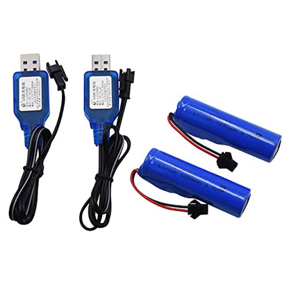 Blomiky 3.7V 1200mAh 2 Pack Li-ion Rechargeable Battery with SM2P Plug and USB Cable for Remote Control Cars Trucks 3.7V 1200mAh 2