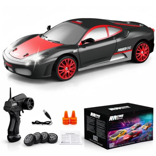 Remote Control Car RC Drift Car 2.4GHz 1:24 Scale 4WD High Speed RC Cars Vehicle with LED Lights Drifting Tires Racing Sport Toy Cars for Adults Boys Girls Kids Gift - color: Black