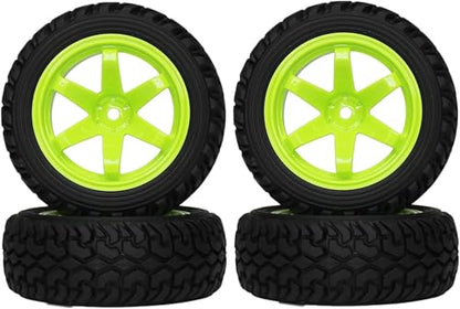 4PCS 75mm Rubber Tires and 6Spokes Plastic Wheel Rims Tyre for 1/10 RC On-Road Drift Racing Car 1:14 1:16 Rally Car for Tamiya Kyosho HPI HSP TT02 Upgrades Parts (Green) - color: Green