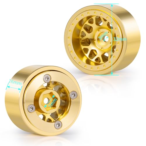 1.0 Plus RC Beadlock Brass Wheel Hub 60g/pcs 1.26 Inch Beadlock Wheels Negative Offset Wheel Rims for Axial SCX24 TRX4M FCX24 Redcat Ascent-18 1/24 1/18 RC Crawler, 4PCS/Set