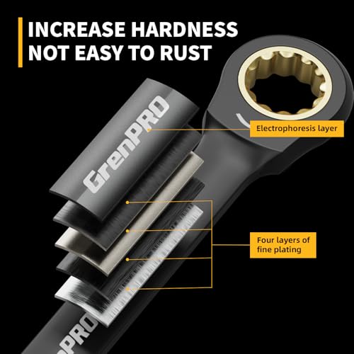 GRENPRO 23PCS Ratcheting Combination Wrench Set SAE Metric Mechanic Tools | 1/4"-3/4"&6-18MM Bolt Gauge, Electro-Coated CR-V 72-Tooth 5Deg Swing 12Pt Corrosion Resistant, Roll Pouch Auto&HomeRepair - style: Ratcheting Wrench Set (Metric&SAE)