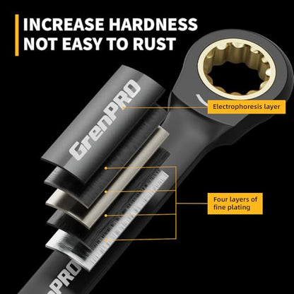 GRENPRO 23PCS Ratcheting Combination Wrench Set SAE Metric Mechanic Tools | 1/4"-3/4"&6-18MM Bolt Gauge, Electro-Coated CR-V 72-Tooth 5Deg Swing 12Pt Corrosion Resistant, Roll Pouch Auto&HomeRepair - style: Ratcheting Wrench Set (Metric&SAE)