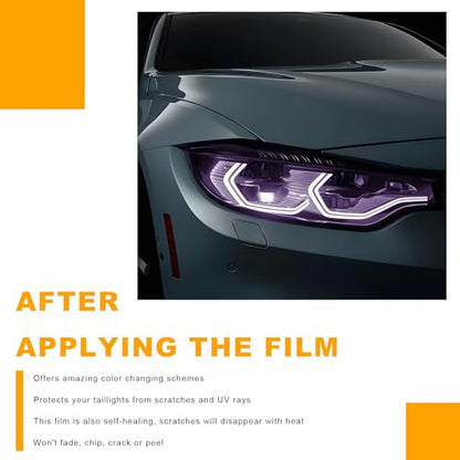 Car Headlight Vinyl Film, 48"×11.8" Self-Adhesive Car Headlight Tint Sticker with Squeegee & Cutter, Waterproof Wrap Film Roll for Vehicle Headlights Taillights Fog Lights (Purple) - color: Purple